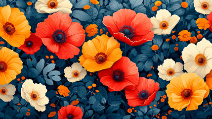 Retro seamless pattern with flowers, background wallpaper
