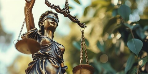 Statue of justice with scales of justice. Law and justice concept. - obrazy, fototapety, plakaty