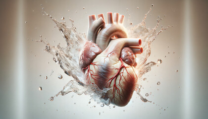 A 3D heart splashing into water, signifying a dynamic interaction or emotional impact