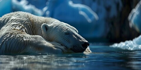Fototapeta premium The polar bear lost its ice habitat due to melting caused by global warming