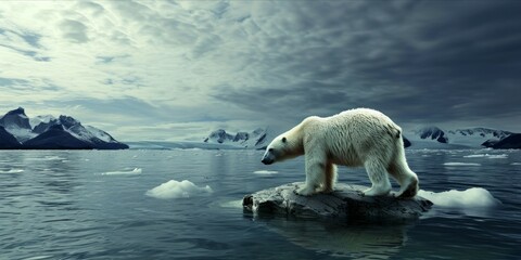 The polar bear lost its ice habitat due to melting caused by global warming