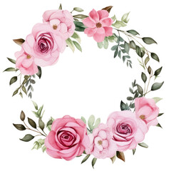 Wreaths, floral frames, watercolor flowers pink roses Illustration transparent background