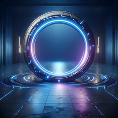 Similar to the sixth image, depicting another glowing circular futuristic portal - obrazy, fototapety, plakaty