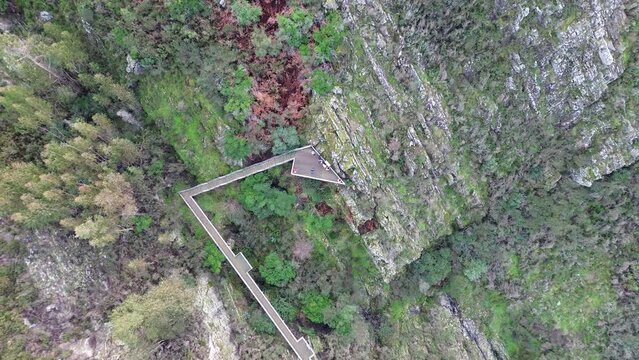Drone footage of Paradinha Walksway in Arouca municipality, Aveiro, Portugal. Drone flying over the mountain