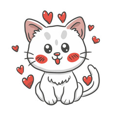 adorable white cat graphic for lovers