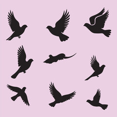 Dove bird set black silhouette vector Clip art