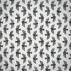 Fun birds inspirational words hand lettering seamless pattern. Decorative folk bird seamless texture