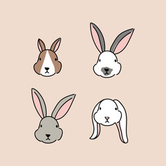 easter bunny rabbit faces illustration pack vector design