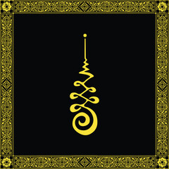 Thailand talisman. Thai ancient traditional tattoo,Sak yant thai. Unalome symbol, Hindu or Buddhist sign representing path to enlightenment. Yantras Tattoo icon. Simple. isolated vector.Gold and black