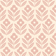 Hand drawn decorative doodle flowers seamless pattern, silhouette scandinavian simple flower texture