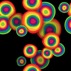 Abstract rainbow circles on black background