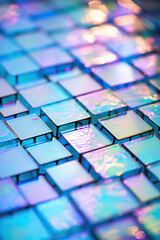 abstract background of many square tiles in blue and purple light