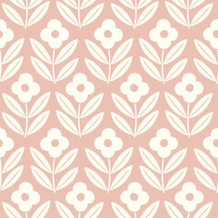 Hand drawn decorative doodle flowers seamless pattern, silhouette scandinavian simple flower texture