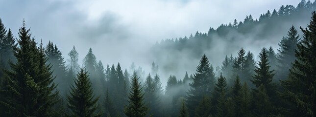 Misty Enchantment: Fog-Shrouded Pine Forest in Swiss Countryside Realism