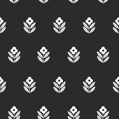 Hand drawn decorative doodle flowers seamless pattern, silhouette scandinavian simple flower texture