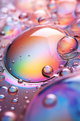 Water drops on the surface of a colorful soap bubble, abstract background