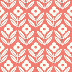 Hand drawn decorative doodle flowers seamless pattern, silhouette scandinavian simple flower texture