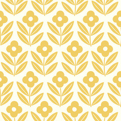 Hand drawn decorative doodle flowers seamless pattern, silhouette scandinavian simple flower texture