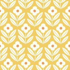 Hand drawn decorative doodle flowers seamless pattern, silhouette scandinavian simple flower texture