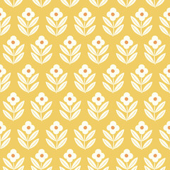 Hand drawn decorative doodle flowers seamless pattern, silhouette scandinavian simple flower texture