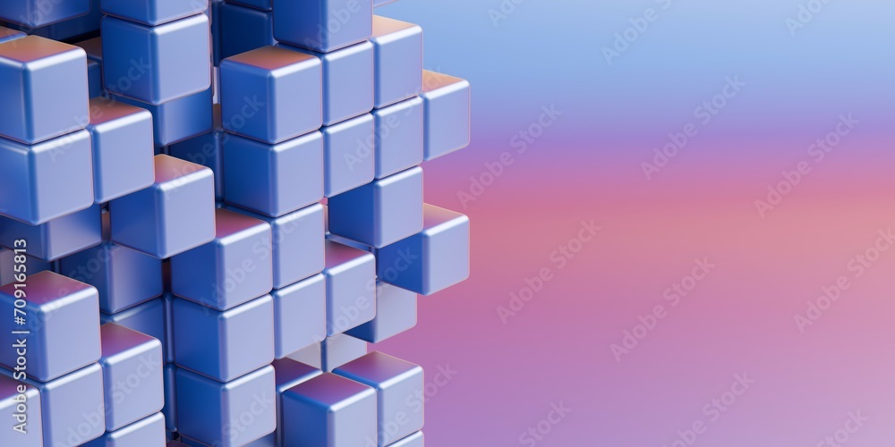 Poster blue and yellow abstract cubes or blocks array with copy space, geometric shape background template