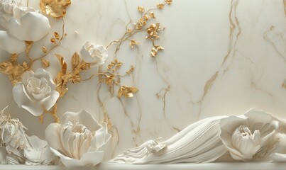 Elegant Ceramic Tile Pattern Wallpaper in White and Gold
