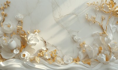 Obraz na płótnie Canvas Elegant White and Gold Ceramic Tile Wall Art Pattern