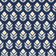 Hand drawn decorative doodle flowers seamless pattern, silhouette scandinavian simple flower texture