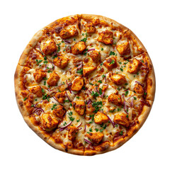 Cheese chicken tikka pizza isolated on transparent background