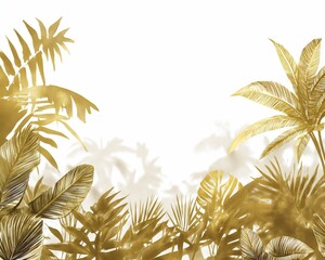 Fototapeta na wymiar Golden Jungle Motif: Elegant White and Gold Tropical Wallpaper Design