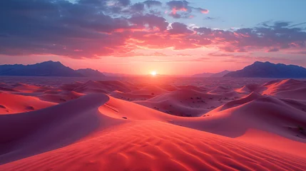 Poster Beautiful desert dunes landscape at sunset © Dennis