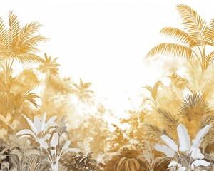 Elegant Gold and White Jungle Motif Wallpaper Design