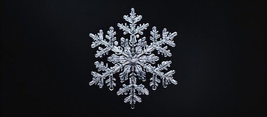 Black background showcases isolated natural snowflake's significant growth.
