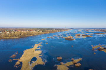 Flooding in the River Landscape, Flood on the River, Germany, aerial view, Europe
