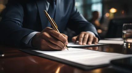 Foto op Canvas Businessman signing a contract - close-up shot - legal document - - formal agreement - binding document  © Jeff