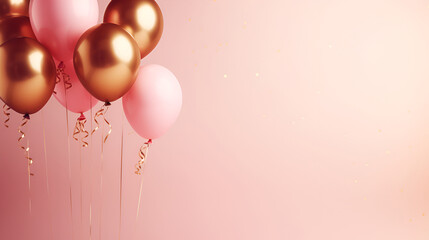 golden and pink balloons on pink background celebration, birthday,anniversery, backgroud 