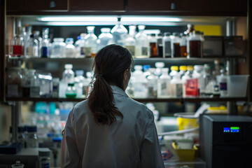 Candid moment of a researcher working at a science lab
