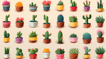 Playful Repeating Cactus Pattern - obrazy, fototapety, plakaty