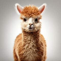 Obraz premium Beautiful portrait of a baby alpaca on a gray background