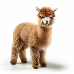 Fototapeta premium Beautiful portrait of a baby alpaca on a white background