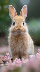 Fototapeta premium A cute little rabbit playing happily on the lawn