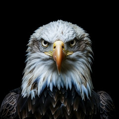 Obraz premium Bald eagle on black background, hyperrealist wildlife portraits.
