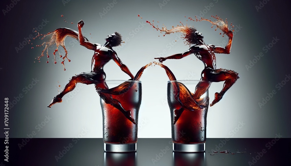 Wall mural two young woman dressed in dance costume are splashing liquid from a glass