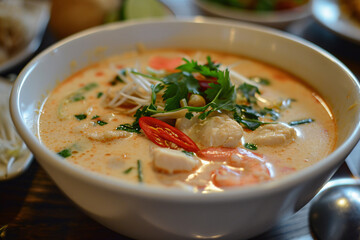 Delicious tom kha gai dish at a Thai restaurant