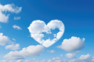 Naklejka na ściany i meble A heart-shaped cloud in a clear blue sky, copy space.