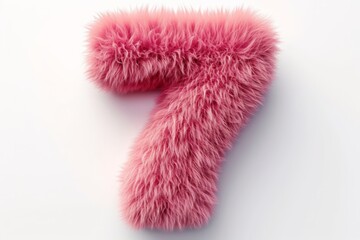 Fototapeta premium Cute pink number 7 or seven as fur shape, short hair, white background, 3D illusion, storybook style