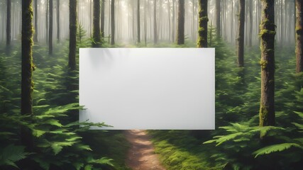 Empty sheet of paper on a natural forest background. Forest landscape with copy space.