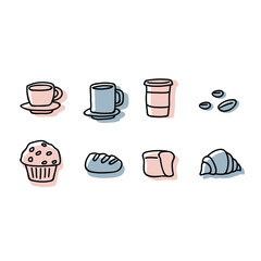 coffee and bakery icon set simple line art vector illustration design