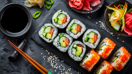 Vegan Sushi Rolls with Avocado, Cucumber, and Bell Peppers