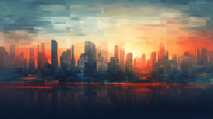 Fototapeta na wymiar Abstract City Skyline Sunset Pattern